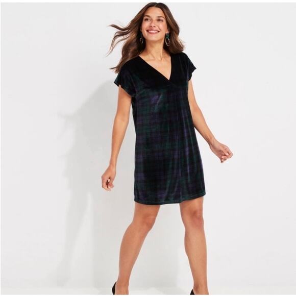 Vineyard Vines Blackwatch Velvet V-Neck Dress Size XS - Picture 2 of 10